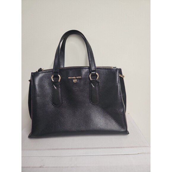 Michael Kors "Marilyn" Black Pebbled Leather Tote Bag - Picture 1 of 12